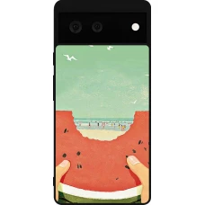 Coque Google Pixel 6 - Silicone rigide noir Views through a watermelon Summer 2026