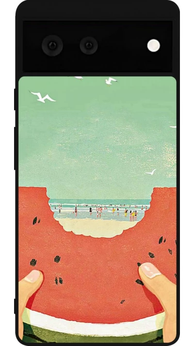 Coque Google Pixel 6 - Silicone rigide noir Views through a watermelon Summer 2026