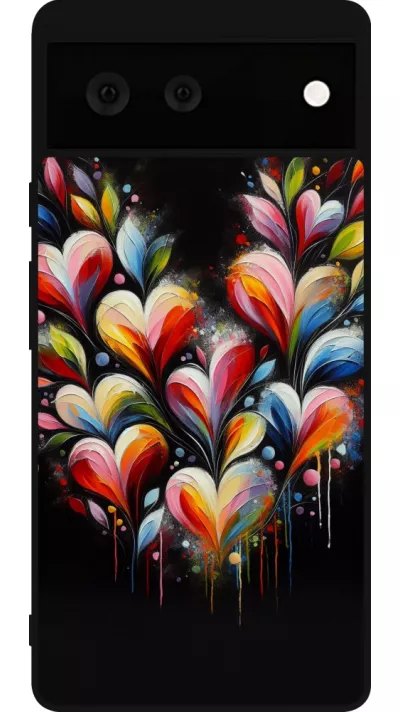 Coque Google Pixel 6 - Silicone rigide noir Valentine 2024 Coeur Noir Abstrait