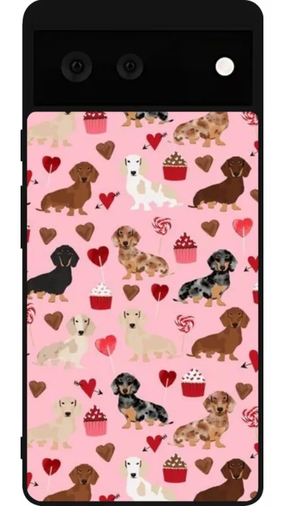 Coque Google Pixel 6 - Silicone rigide noir Valentine 2024 puppy love
