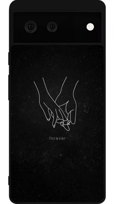 Coque Google Pixel 6 - Silicone rigide noir Valentine 2023 hands forever