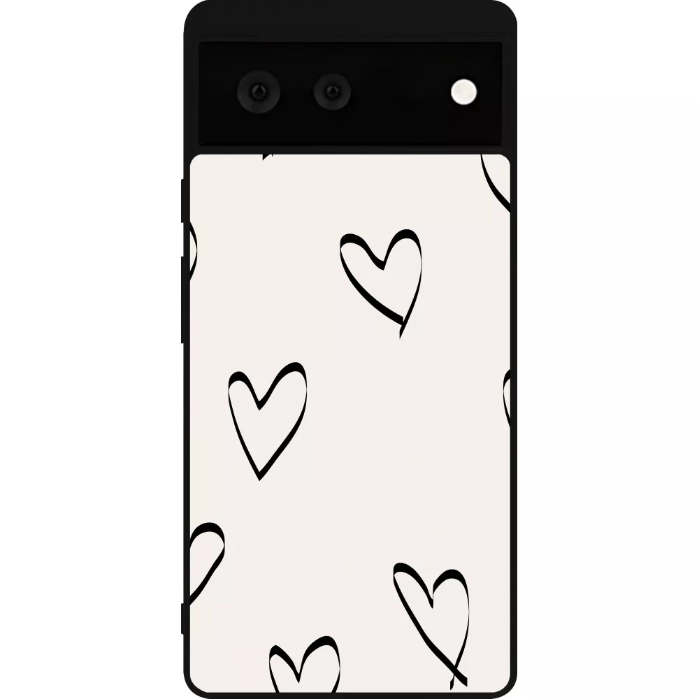 Coque Google Pixel 6 - Silicone rigide noir Valentine 2023 minimalist hearts