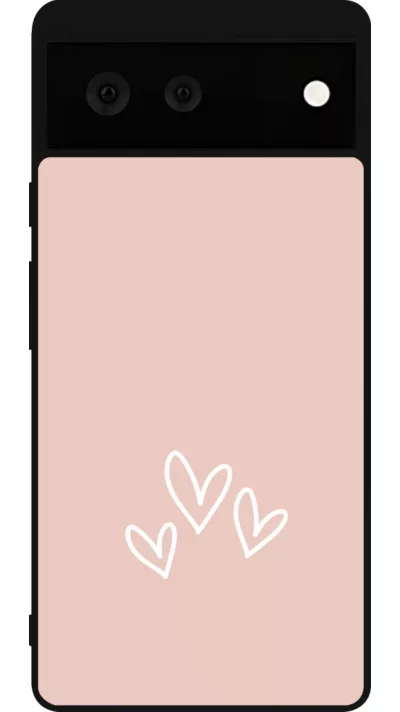 Coque Google Pixel 6 - Silicone rigide noir Valentine 2023 three minimalist hearts