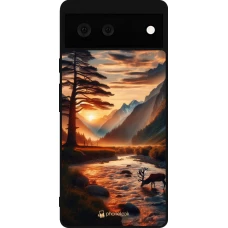 Google Pixel 6 Case Hülle - Silikon schwarz Tal Sonnenuntergang Hirsch Baum