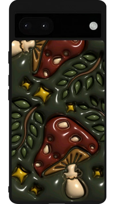 Google Pixel 6a Case Hülle - Silikon schwarz Autumn 26 3D mushrooms