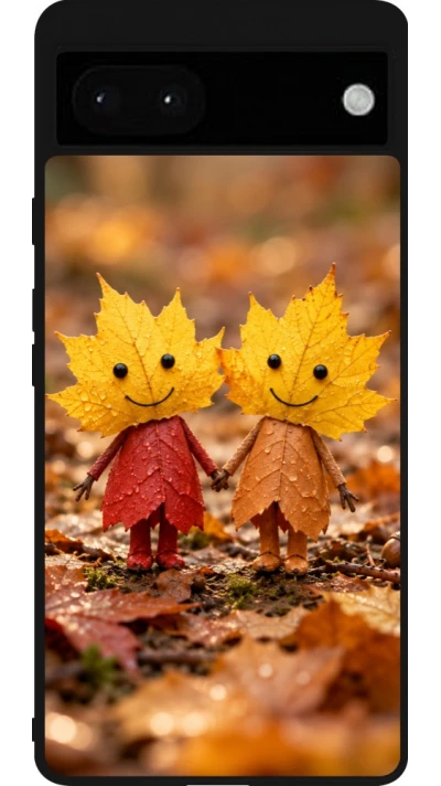 Google Pixel 6a Case Hülle - Silikon schwarz Autumn 26 Couple of leaves
