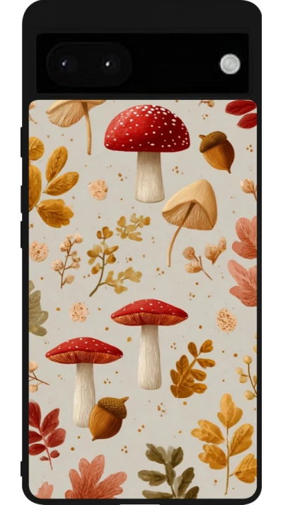 Google Pixel 6a Case Hülle - Silikon schwarz Autumn 26 Mushrooms and leaves