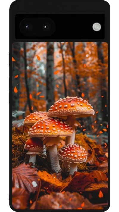 Google Pixel 6a Case Hülle - Silikon schwarz Autumn 26 Mushrooms in the woods