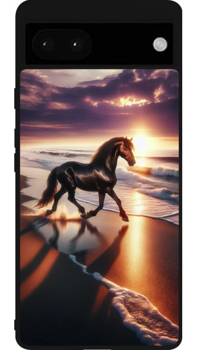Google Pixel 6a Case Hülle - Silikon schwarz Pferd majestätisch Strand