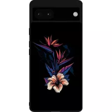 Google Pixel 6a Case Hülle - Silikon schwarz Dark Flowers