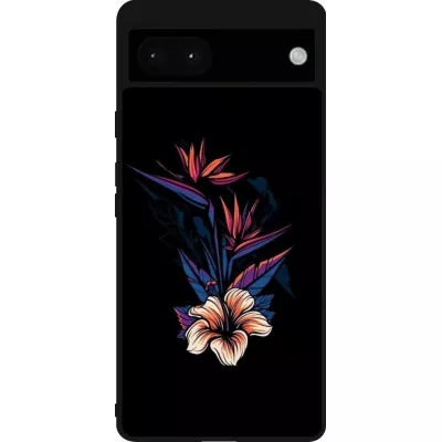 Google Pixel 6a Case Hülle - Silikon schwarz Dark Flowers