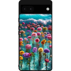 Coque Google Pixel 6a - Silicone rigide noir Flower sea waves