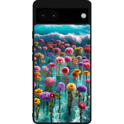 Coque Google Pixel 6a - Silicone rigide noir Flower sea waves