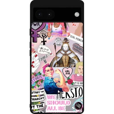 Google Pixel 6a Case Hülle - Silikon schwarz Girl Power Collage