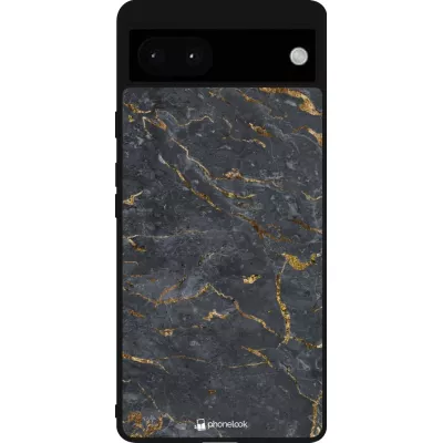 Google Pixel 6a Case Hülle - Silikon schwarz Grey Gold Marble