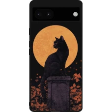 Google Pixel 6a Case Hülle - Silikon schwarz Halloween 2026 Cat Art Nouveau