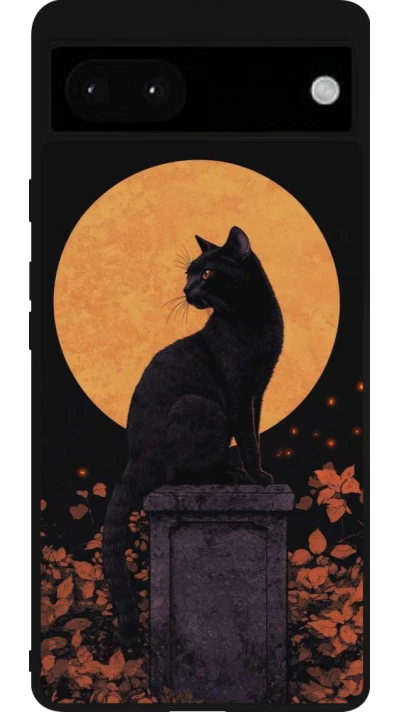 Google Pixel 6a Case Hülle - Silikon schwarz Halloween 2026 Cat Art Nouveau