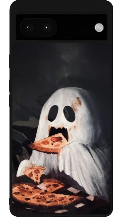 Google Pixel 6a Case Hülle - Silikon schwarz Halloween 2026 Ghost eating pizza