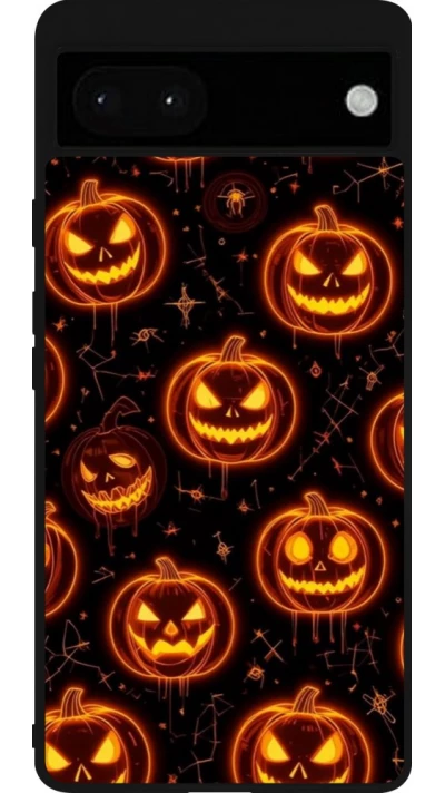Google Pixel 6a Case Hülle - Silikon schwarz Halloween 2026 Pattern Pumpkins