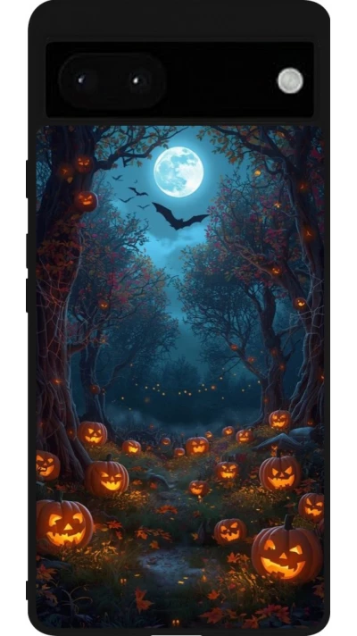 Google Pixel 6a Case Hülle - Silikon schwarz Halloween 2026 Road of Pumpkins