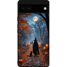 Google Pixel 6a Case Hülle - Silikon schwarz Halloween 2026 Witch with a cat