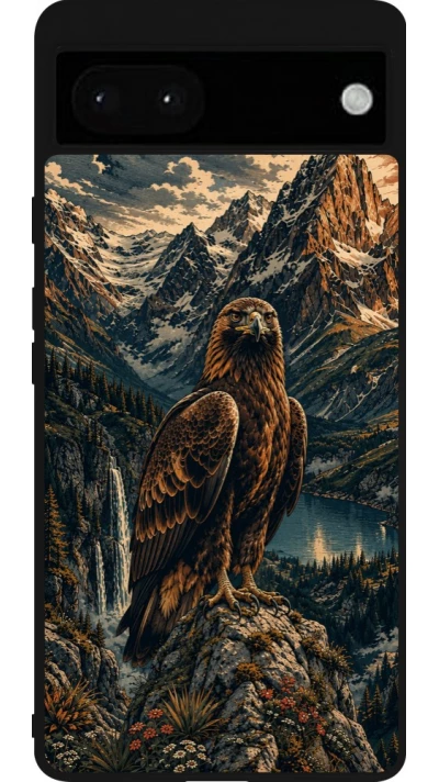 Google Pixel 6a Case Hülle - Silikon schwarz Linocut Steinadler
