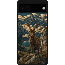 Google Pixel 6a Case Hülle - Silikon schwarz Linocut Steinbock