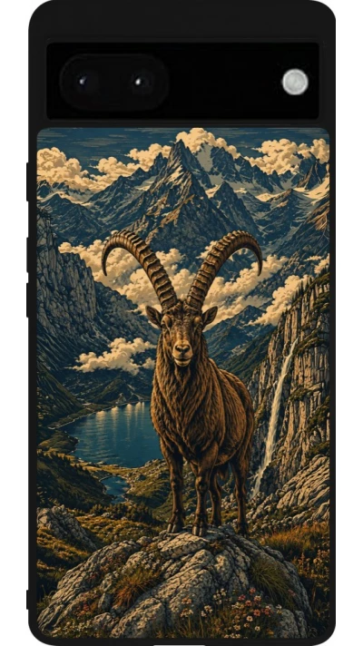 Google Pixel 6a Case Hülle - Silikon schwarz Linocut Steinbock