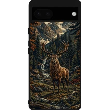 Google Pixel 6a Case Hülle - Silikon schwarz Linocut Reh