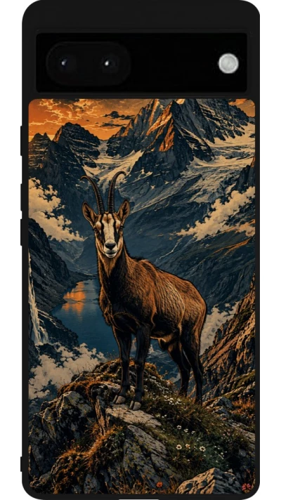 Google Pixel 6a Case Hülle - Silikon schwarz Linocut Gämse