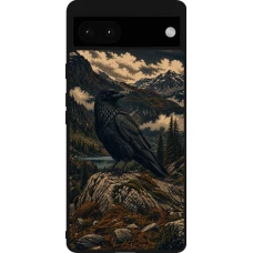 Google Pixel 6a Case Hülle - Silikon schwarz Linocut Grosser Rabe
