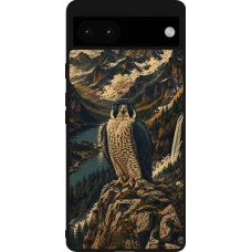 Google Pixel 6a Case Hülle - Silikon schwarz Linocut Wanderfalke