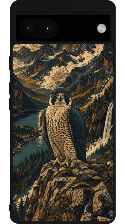 Google Pixel 6a Case Hülle - Silikon schwarz Linocut Wanderfalke