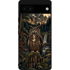 Google Pixel 6a Case Hülle - Silikon schwarz Linocut Uhu