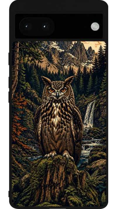 Google Pixel 6a Case Hülle - Silikon schwarz Linocut Uhu