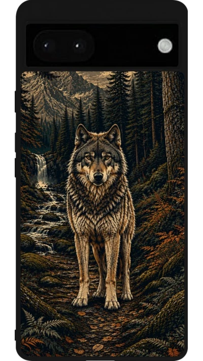 Google Pixel 6a Case Hülle - Silikon schwarz Linocut Wold