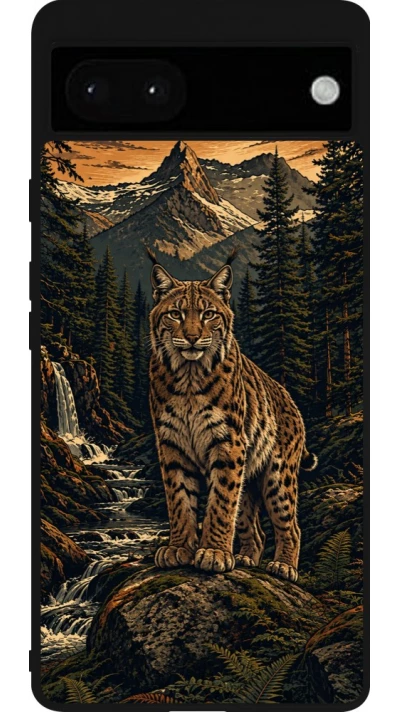 Google Pixel 6a Case Hülle - Silikon schwarz Linocut Luchs