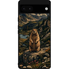 Google Pixel 6a Case Hülle - Silikon schwarz Linocut Murmeltier