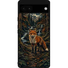 Google Pixel 6a Case Hülle - Silikon schwarz Linocut Fuchs