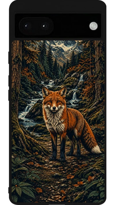 Google Pixel 6a Case Hülle - Silikon schwarz Linocut Fuchs