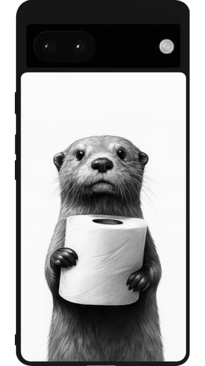 Google Pixel 6a Case Hülle - Silikon schwarz Otter Toilettenpapier