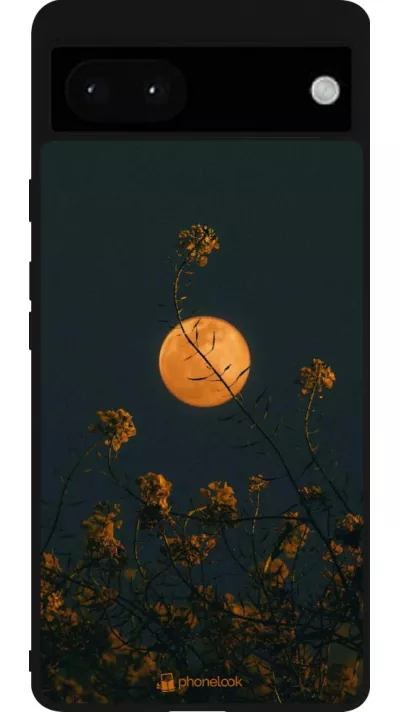Google Pixel 6a Case Hülle - Silikon schwarz Moon Flowers