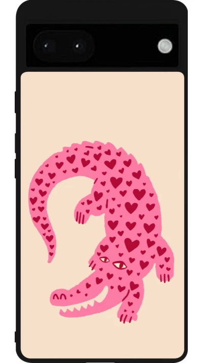 Google Pixel 6a Case Hülle - Silikon schwarz Pink crocodile 2026