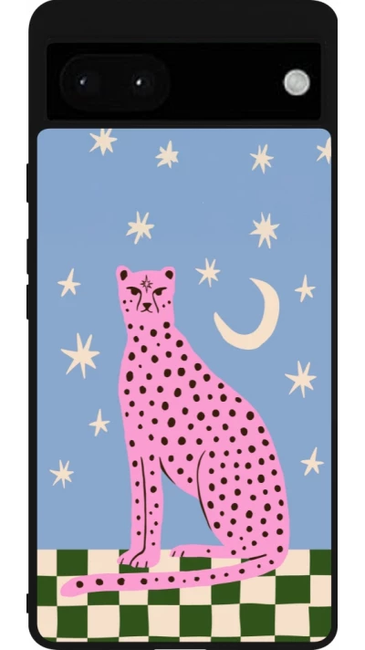 Google Pixel 6a Case Hülle - Silikon schwarz Pink leopard with stars 2026