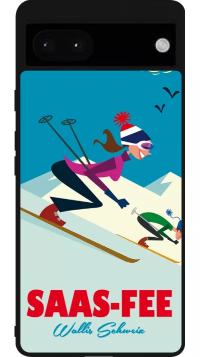 Google Pixel 6a Case Hülle - Silikon schwarz Saas-Fee Ski Downhill