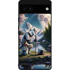 Google Pixel 6a Case Hülle - Silikon schwarz Samurai Katana Mond