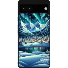 Google Pixel 6a Case Hülle - Silikon schwarz Verschneites Bergdorf am See in der Nacht