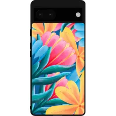 Google Pixel 6a Case Hülle - Silikon schwarz Spring 23 colorful flowers