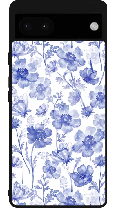 Google Pixel 6a Case Hülle - Silikon schwarz Spring 23 watercolor blue flowers