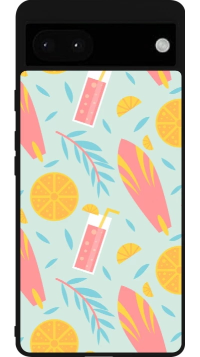 Google Pixel 6a Case Hülle - Silikon schwarz Summer 2025 Pattern citron